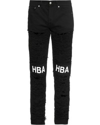 Hood by Air Shredded Straight Leg Logo Patch Jeans