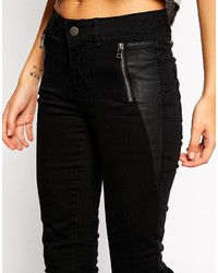 Noisy May Skinny Jeans With Faux Leather And Zip Details