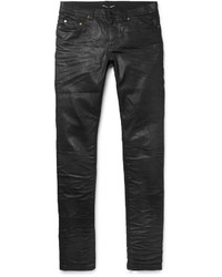 Saint Laurent Slim Fit 15cm Hem Coated Stretch Denim Jeans