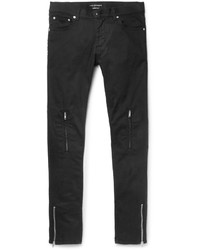 Alexander McQueen Slim Fit Leather Trimmed Stretch Denim Jeans