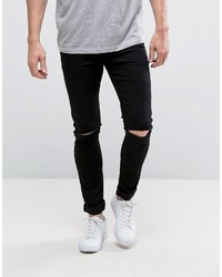 Asos Super Spray On Jeans With Knee Rips In Black