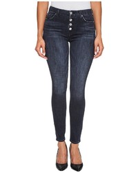 7 For All Mankind The High Waist Ankle Jeans W Exposed Button Fly In Authentic Black Jeans