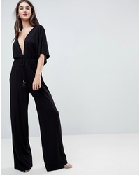 ASOS DESIGN Asos Jersey Plunge Jumpsuit With Kimono Sleeve And Rope Tie