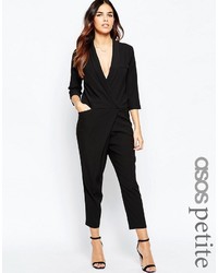 Asos Petite Tuxedo Jumpsuit With Wrap Front And Long Sleeves