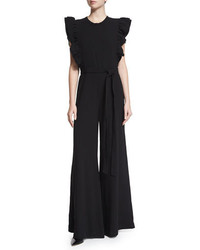 Co Butterfly Sleeve Belted Jumpsuit Black