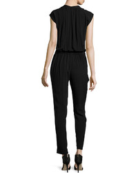 Rebecca Taylor Cap Sleeve Crepe Drawstring Jumpsuit Black