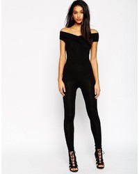 Asos Collection Bodyfit Jersey Jumpsuit With Wrap Bardot