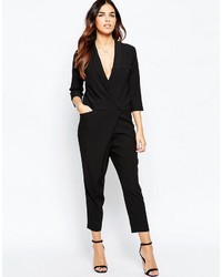 Asos Collection Jumpsuit With Wrap Front And Long Sleeves