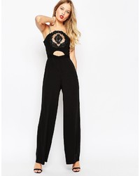 Asos Collection Organza Trim Front Jumpsuit With Tassel Back