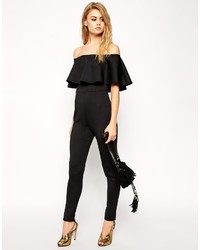 Asos Collection Scuba Jumpsuit With Off Shoulder Ruffle