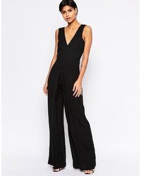 Asos Collection V Neck Jumpsuit In Wide Leg With Pleat
