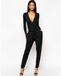 Asos Collection Wrap Front Jersey Jumpsuit With Long Sleeves