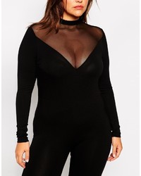 Asos Curve Bodyfit Jumpsuit With High Neck In Mesh