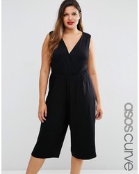 Asos Curve Sleeveless Jumpsuit With Wrap Front And Culotte Leg