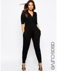 Asos Curve Wrap Jumpsuit With 34 Sleeve
