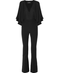 Haney Carrie Cape Effect Silk Chiffon And Stretch Crepe Jumpsuit Black