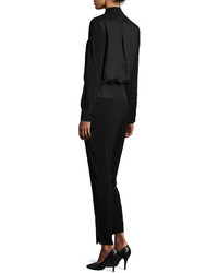 Halston Heritage Long Sleeve Drawstring Waist Jumpsuit Black
