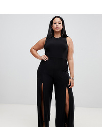 Fashionkilla Plus High Neck Jumpsuit With Front Thigh Split In Black