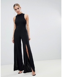 Fashionkilla High Neck Jumpsuit With Front Thigh Split In Black