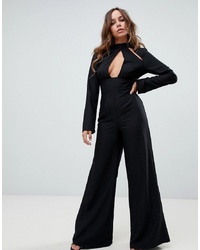 Missguided Key Hole Cut Out Detail Jumpsuit In Black