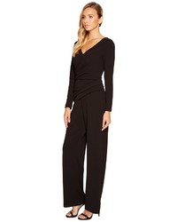 Adrianna Papell Long Sleeve Crepe Knit V Neck Jumpsuit Jumpsuit Rompers One Piece