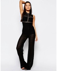 Missguided Mesh Panel Jumpsuit With Lattice Inserts
