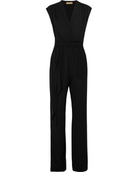 Michael Kors Michl Kors Collection Wrap Effect Silk Georgette Jumpsuit Black