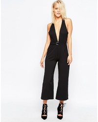 Oh My Love Plunge Front Culotte Jumpsuit With D Ring Detail