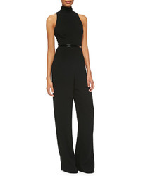 Theia Sleeveless Crepe Belted Jumpsuit