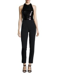 Thierry Mugler Sleeveless Jumpsuit With Sequined Bodice Black