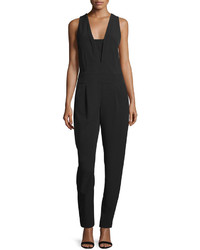 Milly Sleeveless V Neck Pleated Front Jumpsuit Black