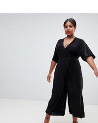 Missguided Plus Slinky Cropped Jumpsuit In Black