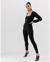 Missguided Square Neck Hook And Eye Jumpsuit In Black