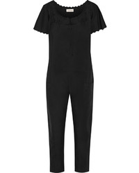 The Great The Maiden Embroidered Cotton Jumpsuit Black