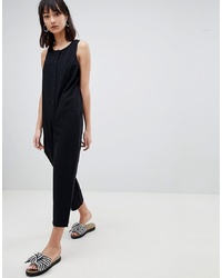 ASOS DESIGN Washed Cotton Boilersuit With Button Detail