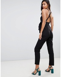 ASOS DESIGN Wrap Front Jumpsuit With Peg Leg And Self Belt With Cross Back
