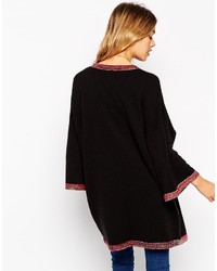 Asos Collection Longline Kimono Cardigan With Embroidered Tipping