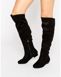 Daisy Street Black Flat Knee Boots