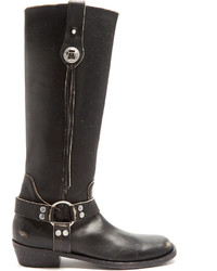 Balenciaga Santiago Distressed Leather Knee High Boots