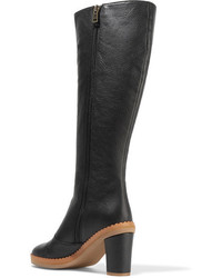 See by Chloe See By Chlo Scalloped Textured Leather Knee Boots Black