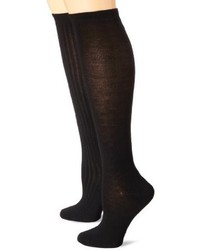 Anne Klein Solid Ribbed Two Pack Knee High Socks