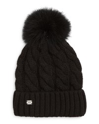 Soia & Kyo Amalie Wool Blend Cable Knit Pom Beanie In Black At Nordstrom