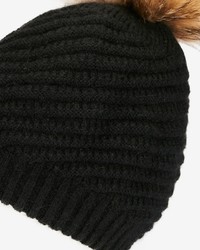 Annabelle New York Holly Fur Pom Beanie Hat Black