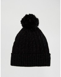 Asos Cable Bobble Beanie In Black Nep