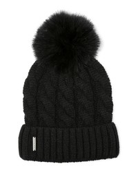 Soia & Kyo Cable Knit Beanie With Removable Feather Pompom