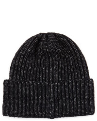 Portolano Cuffed Rib Knit Beanie Hat Black
