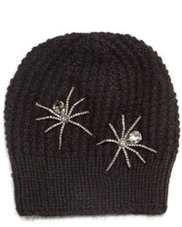 Jennifer Behr Double Crystal Spider Knit Beanie Hat Black