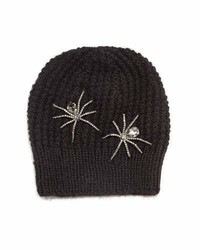 Jennifer Behr Double Crystal Spider Knit Beanie Hat Black