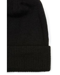 Topman Knit Beanie With Faux Fur Pompom Black