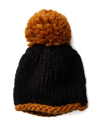 Free People Poppy Beanie With Mega Pom In Black At Nordstrom